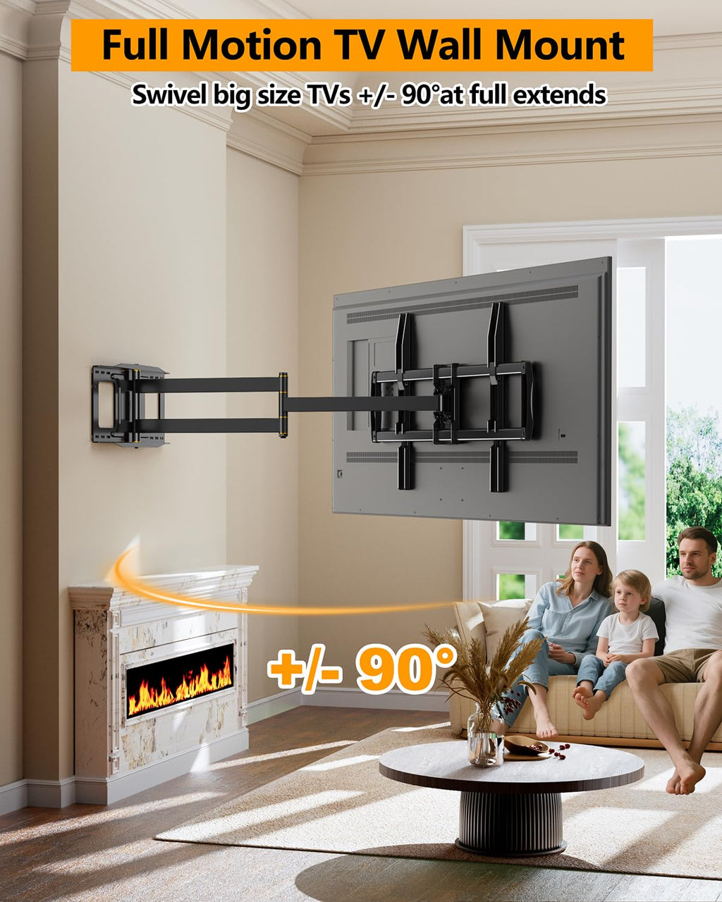 43–110 inch Long Arm Full Motion TV Wall Mount Holds 176 lbs, VESA 900x600mm, 42.8″ Long Extension for Screen Centered on Living Room,Heavy Duty TV Mount, Tilt, Fits 12″/16″/24″ Studs,