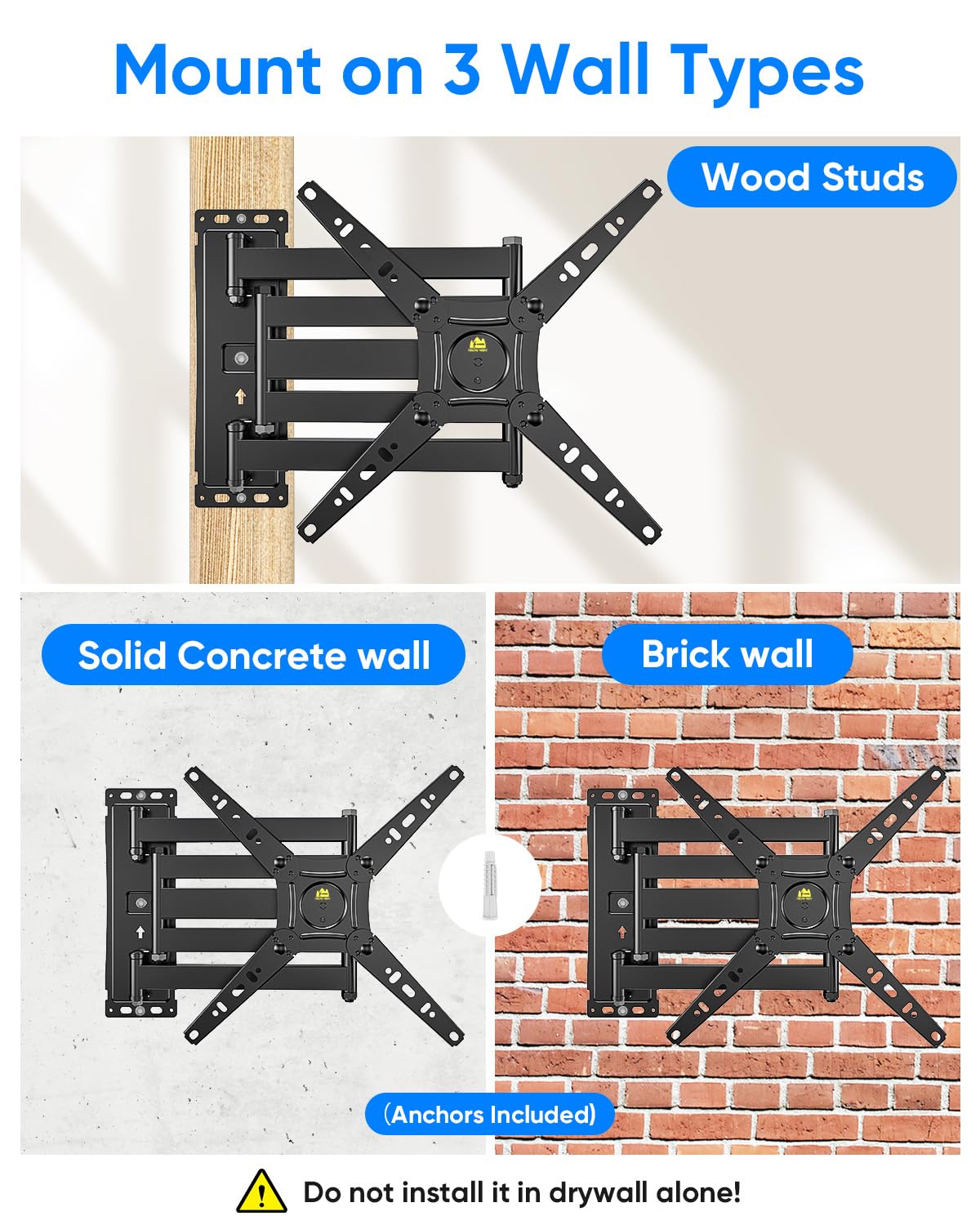 Long Arm TV Wall Mount for Most 17-50 Inch TVs, 40.7 Inch Long Extension TV Mount Swivel and Tilt, Full Motion Wall Mount TVS Bracket Fit Max VESA 300x300mm