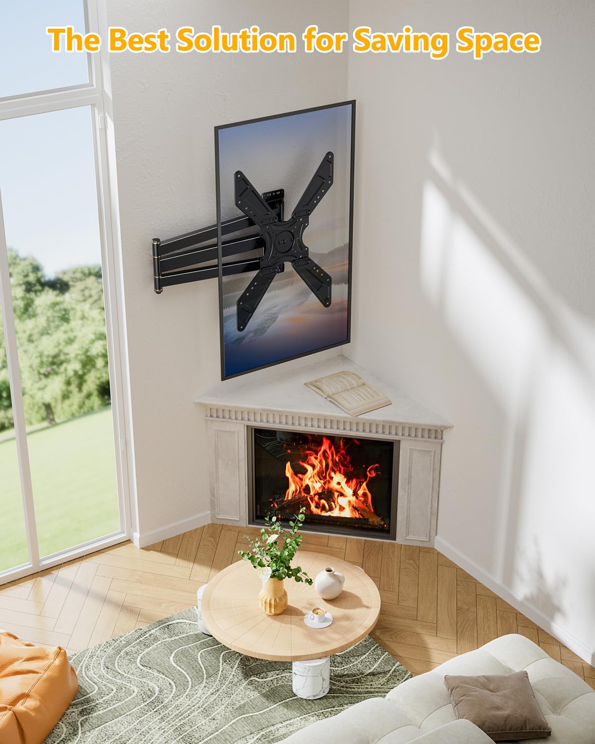 Full Motion Corner TV Wall Mount for 32-75 Inch TVs Holds 110 lbs,33" Long Extension Arm with Landscape to Portrait Rotation, Swivel & Tilt,Vertical Rotating TV Mount,Max VESA 600x400mm