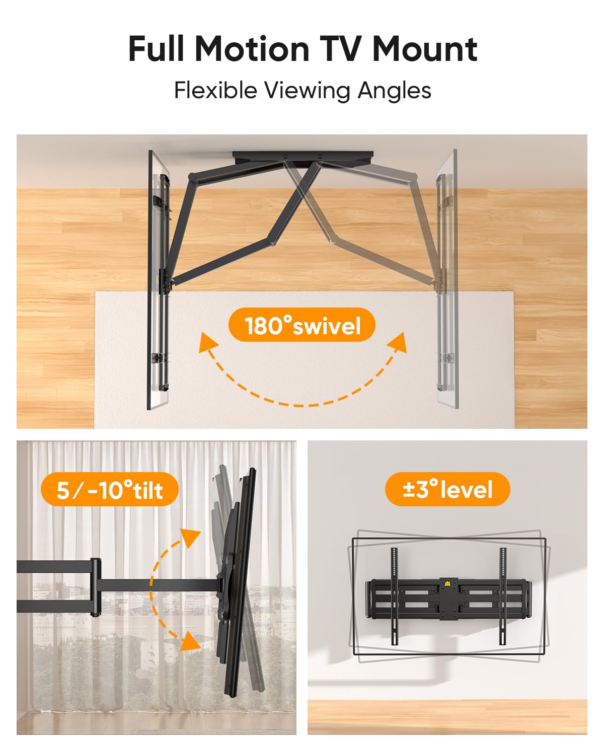 Heavy Duty Full Motion TV Wall Mount with 43" Long Arm Max VESA 900x600 for Extra Large 65 to 85,86,98,100 inch TVs,Holds 220lbs,16-24” Studs HY9458-B