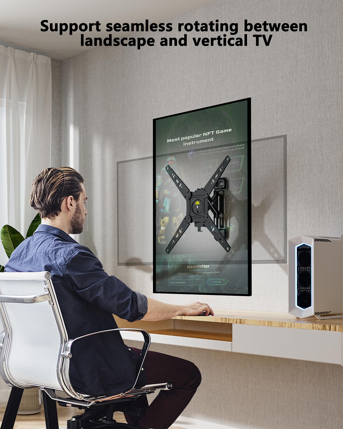 Rotating TV Wall Mount for 13-49 Inch TVs Monitor, Extendable Corner Wall Mount, TV Bracket for Flat & Curved Screens, VESA 75x75mm to 300x300mm, Holds up to 55lbs