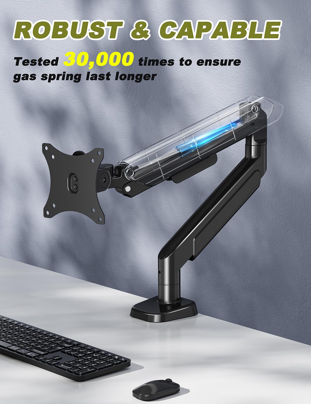 FORGING MOUNT Heavy Duty Single Monitor Arm Stand Fits 17-42" Computer Screen, Adjustable Gas Spring Desk Mount Holds up to 33lbs, Full Motion with Clamp/Grommet Base, VESA Mount 75x75/100x100