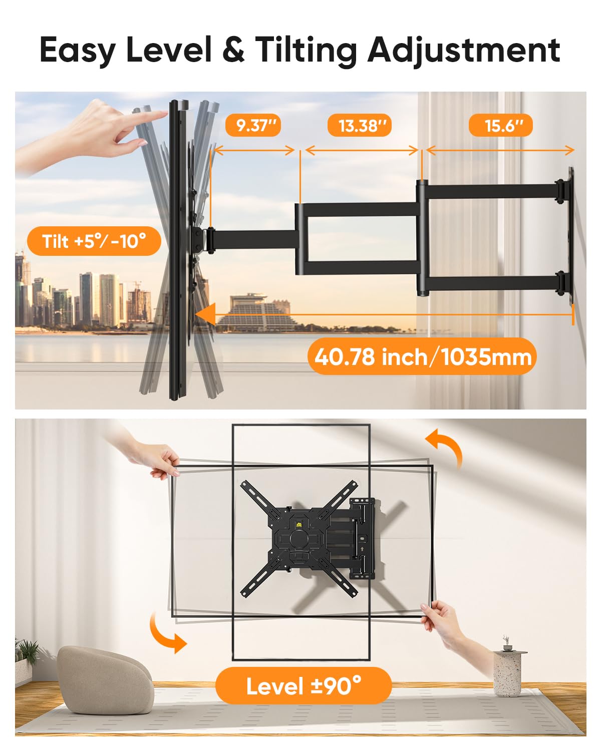 FORGING MOUNT Long Arm TV Wall Mount for 26-65" TVs, 40.75" Long Extension Arm,VESA 400x400mm Holds 88 lbs
