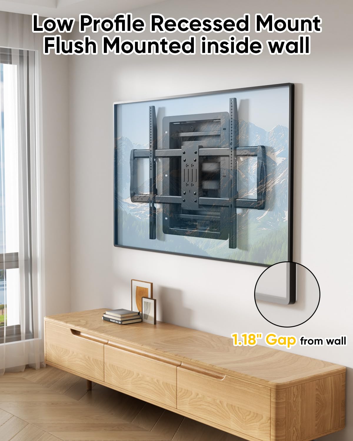 Recessed TV Wall Mount for 50-100" TVs, Holds 176 lbs, VESA 800X600 Heavy Duty Full Motion in-Wall TV Mount for Flush Installation,Tilts, Swivels,Low Profile Design,Fits 16" Wood Stud