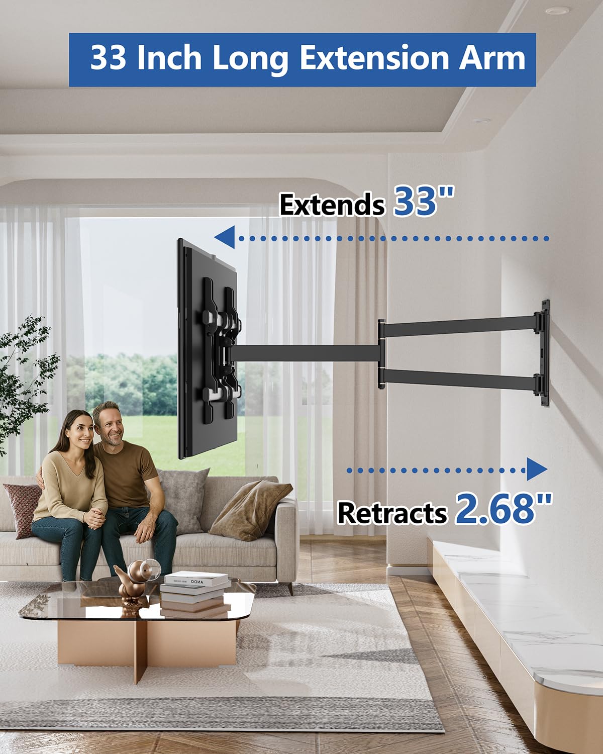 Corner TV Wall Mount with 33 "Long Arm, Fits 32"-75" TVs, Max VESA 600X400mm, Holds 110lbs, HY9390