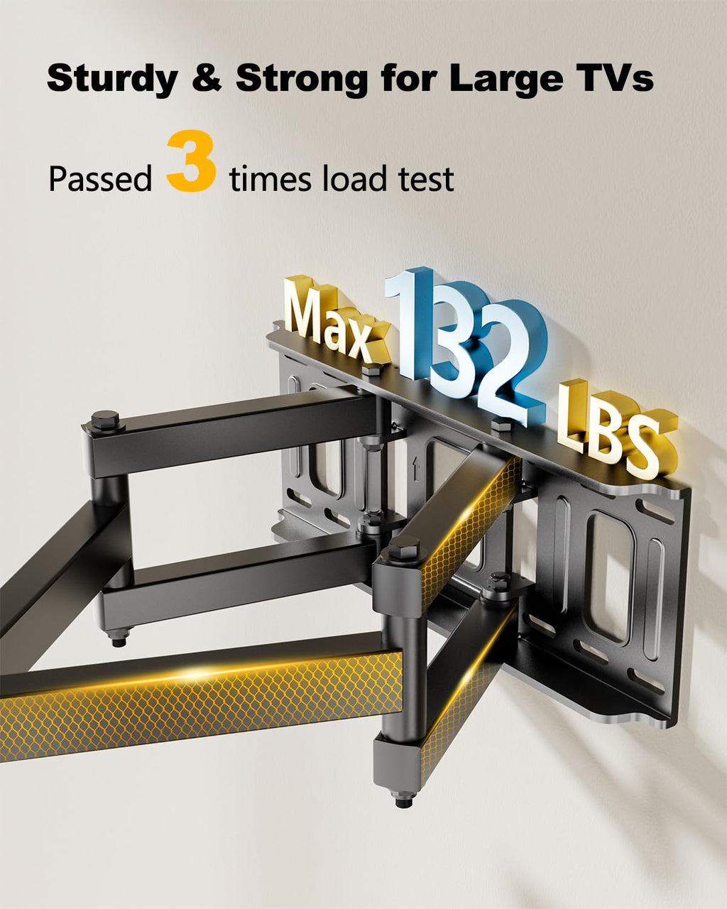 Full Motion TV Wall Mount for 42–95 Inch Screens, VESA 800x400mm Holds 132 lbs, 12″/16″ Wood Studs HY9459-B