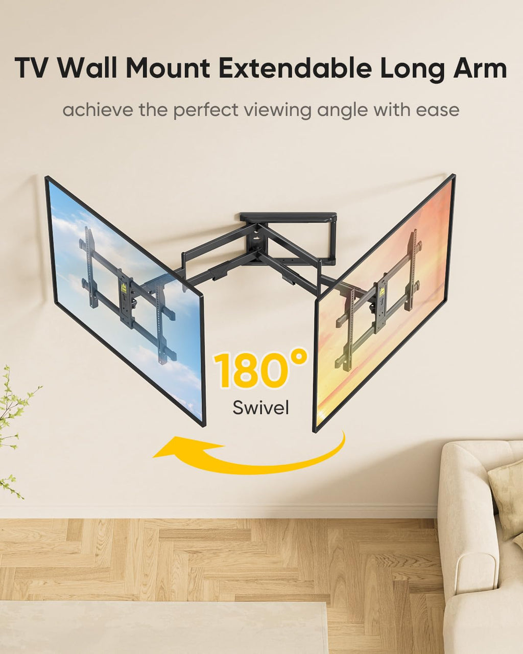 TV Wall Mount with 30 inch Long Arm its 37 to 75" Flat/Curve TVs-HY9389-B