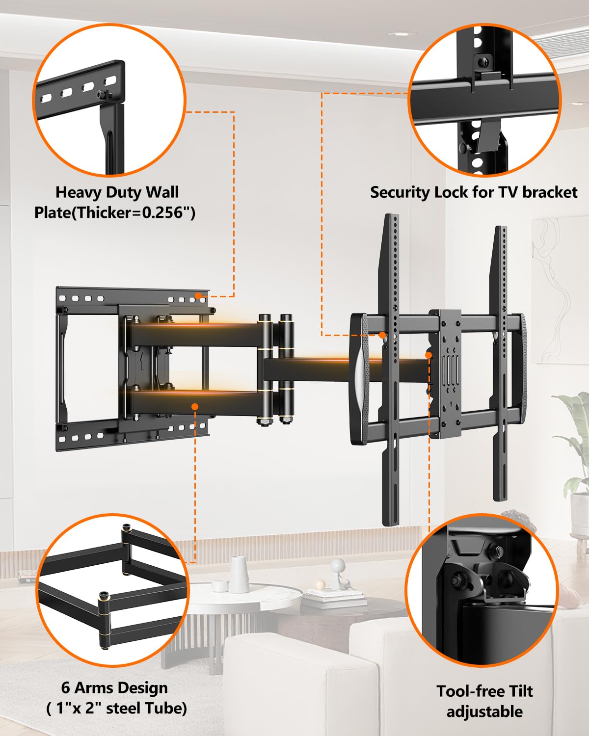 Heavy Duty TV Wall Mount for 42-110" TVs up to 220lbs with 8.2" Sliding Moving for Screen Centering, Full Motion TV Mount Fit 24"-16" Studs with Swivel,Tilt&Level, Max VESA 800x600mm HY9493-B