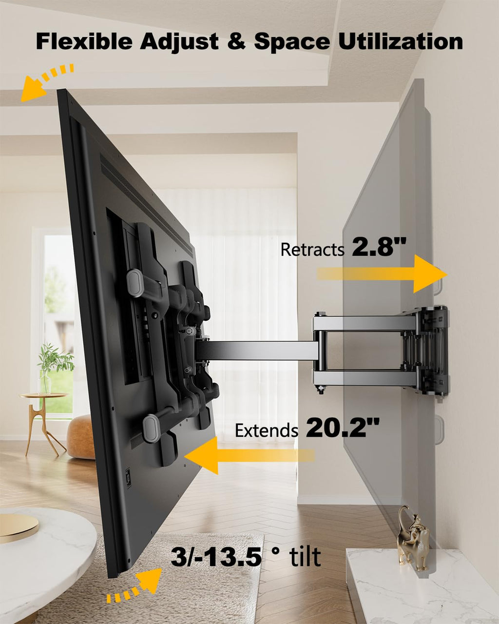 Full Motion TV Wall Mount for 42–95 Inch Screens, VESA 800x400mm Holds 132 lbs, 12″/16″ Wood Studs HY9459-B