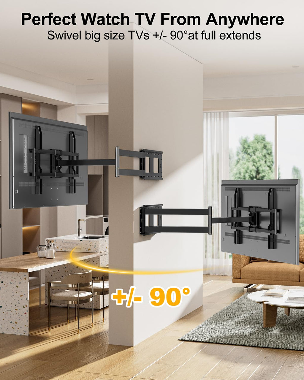 Long Arm Full Motion TV Wall Mount for Most 42-100" TVs Holds 176 lbs, 41.75" Long Extension Corner TV Mount Heavy Duty Swivel/Tilt, Max VESA 800x600mm, Filts16”,18”,24” Studs