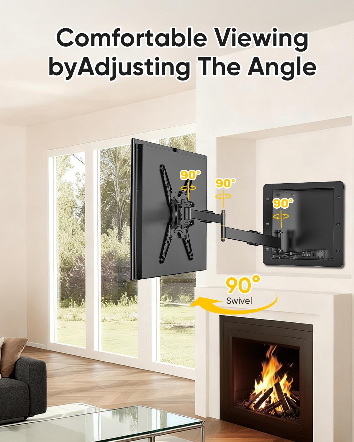 Recessed in-Wall TV Mount,Low Profile TV Wall Mount,20 Inch Extended Arm Fits Screen Sizes 32, 37, 40, 42, 47, 50, 55, 60, 65,inch,Up to 99 lbs