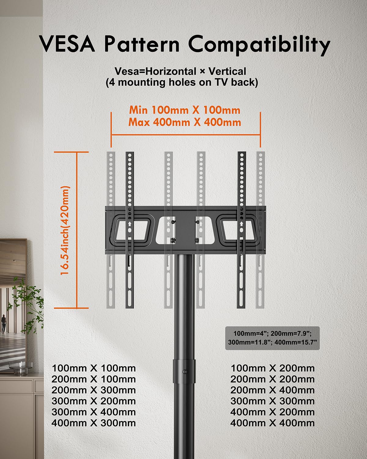 Mobile TV Cart with Wheels for 23-60 Inch LCD LED OLED Flat Curved Screen TVs, Rolling TV Stand Height Adjustable Tilt Holds Up to 88lbs, Portable Floor Stand Max VESA 400x400mm