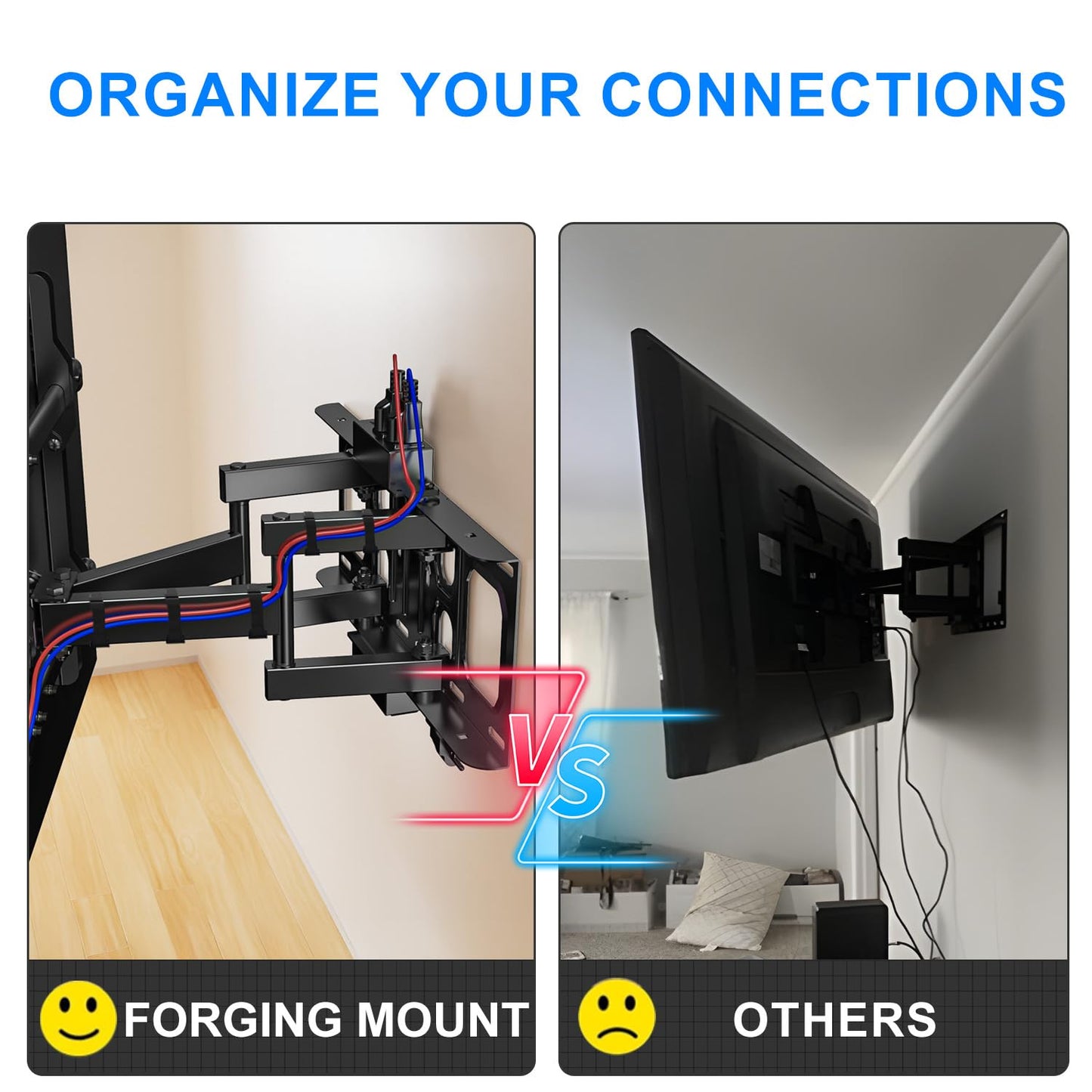 Full Motion TV Wall Mount for Most 32-75 inch with Power Outlet, 15.2" Heavy Duty Dual Swivel Articulating Tilt 6 Arms, Max VESA 600x400mm, Holds up to 132lbs