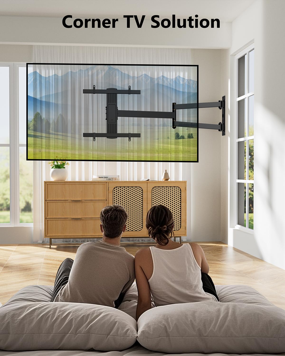 Corner TV Mount Long Arm TV Wall Mount Bracket for 27-70" Screen,VESA 400x400mm, Holds 100 lbs HY9488-B