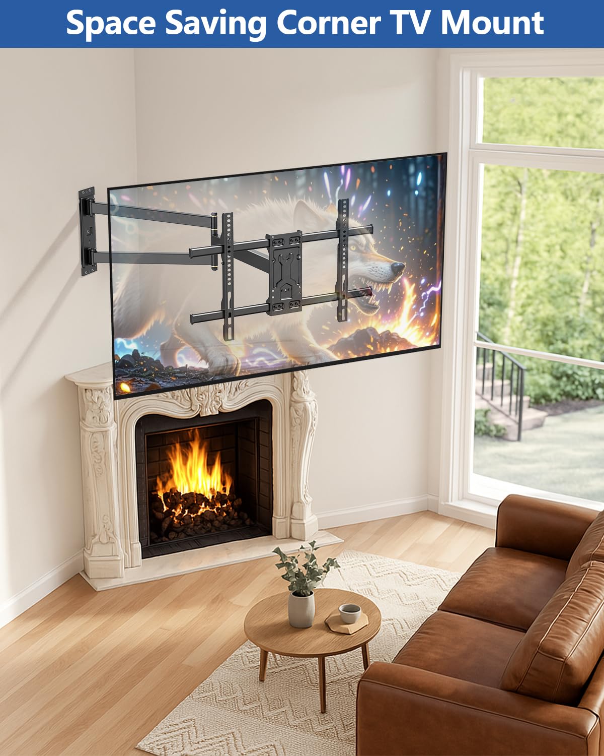 Corner TV Wall Mount with 33 "Long Arm, Fits 32"-75" TVs, Max VESA 600X400mm, Holds 110lbs, HY9390