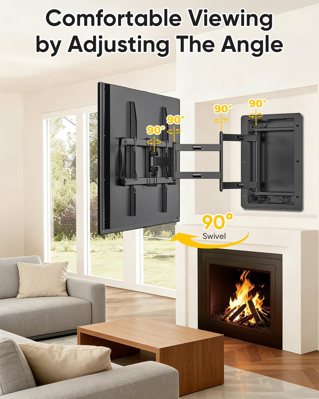 Recessed TV Wall Mount for 50-100" TVs, Holds 176 lbs, VESA 800X600 Heavy Duty Full Motion in-Wall TV Mount for Flush Installation,Tilts, Swivels,Low Profile Design,Fits 16" Wood Stud