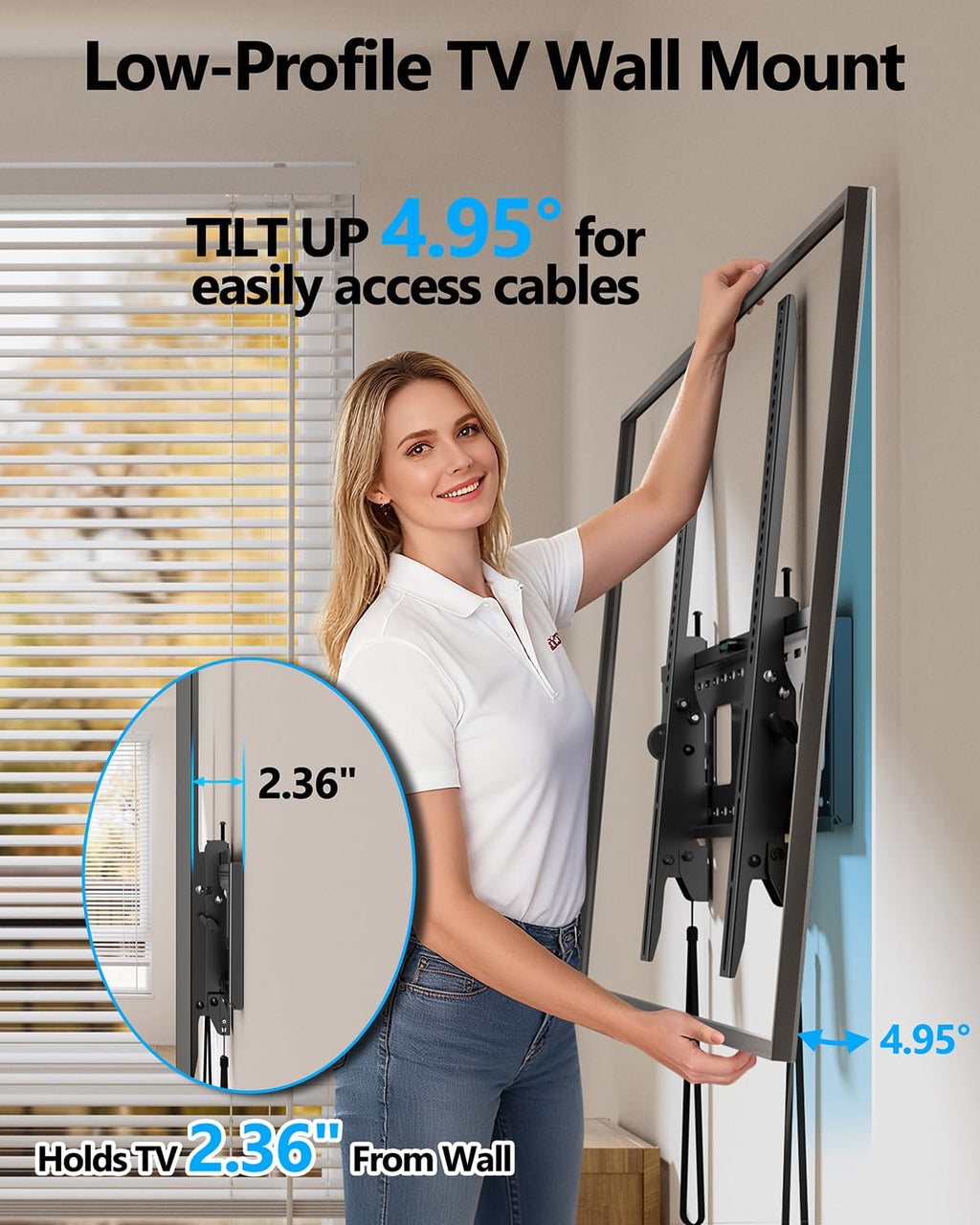 Heavy Duty Tilting TV Wall Mount for Large TVs 55-120 Inch, Tool-Free Tilt Low Profile TV Mount,3-Stud Wall Mount Universal Bracket,VESA 900x600, Holds 275lbs, Fits 16/18/24/32" Studs