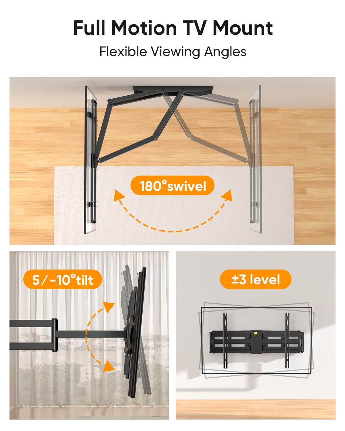 Long Arm TV Wall Mount with 42.9 inch Extension and Power Strip for 60–110 Inch TVs,VESA 900x600mm,up to 220 lbs,16”-24” Wood Studs HY9466-B
