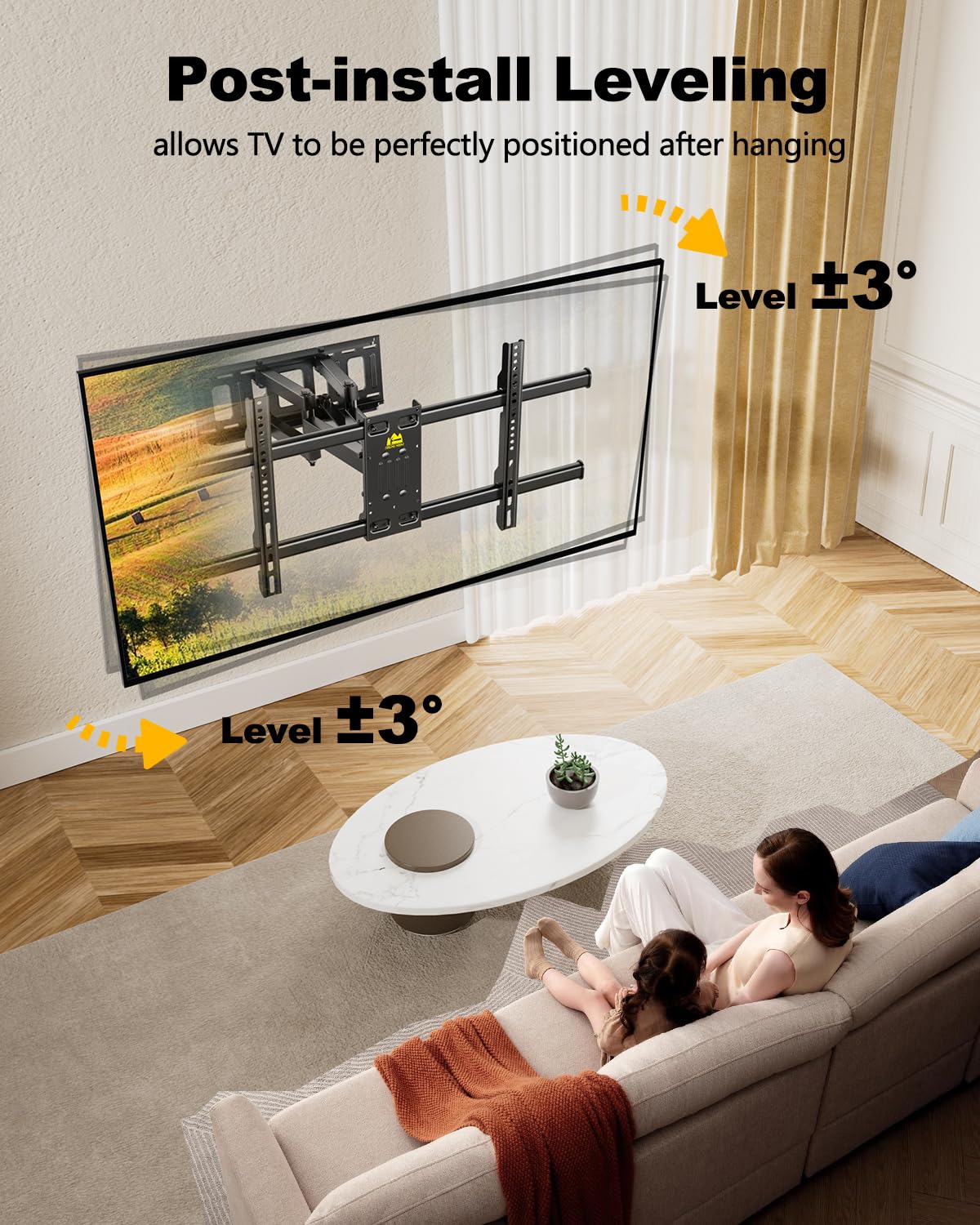 Full Motion TV Wall Mount for 42–95 Inch Screens, VESA 800x400mm Holds 132 lbs, 12″/16″ Wood Studs HY9459-B