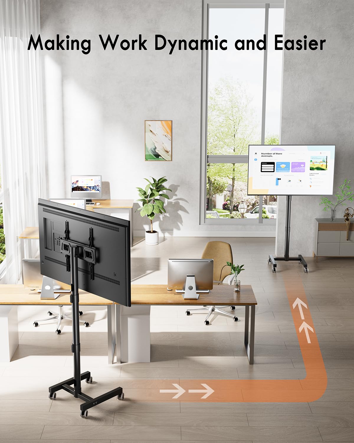 Mobile TV Cart with Wheels for 23-60 Inch LCD LED OLED Flat Curved Screen TVs, Rolling TV Stand Height Adjustable Tilt Holds Up to 88lbs, Portable Floor Stand Max VESA 400x400mm