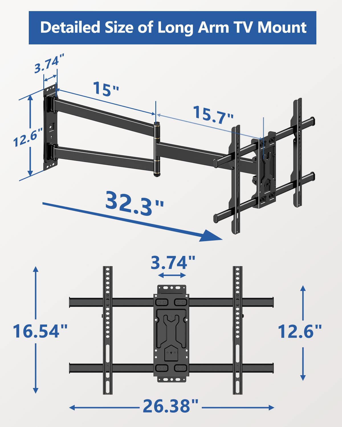 Corner TV Wall Mount with 33 "Long Arm, Fits 32"-75" TVs, Max VESA 600X400mm, Holds 110lbs, HY9390