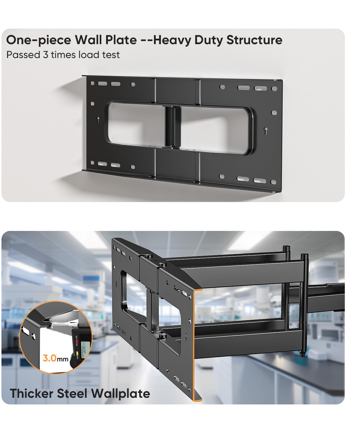Heavy Duty 98 100 inch TV Wall Mount with Power Strip for 50–100 Inch，Hold up to 220 lbs,Max VESA 800x600mm,16”-24” Wood Studs HY9463-B