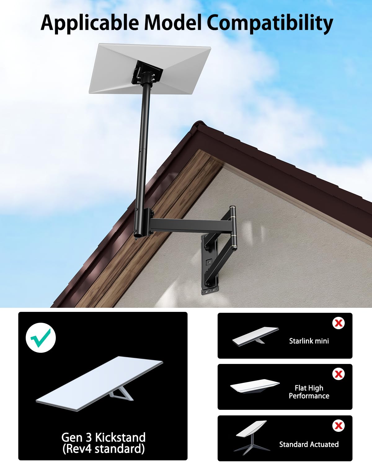 Starlink Gen 3 Standard Wall Mount, 29.7inch Long Arm Wall Mount Fit for Starlink Gen 3, Extension Heavy Duty Pole Mount with Gen 3 Pipe Adapter Roof Mount for Starlink Internet Kit Satellite