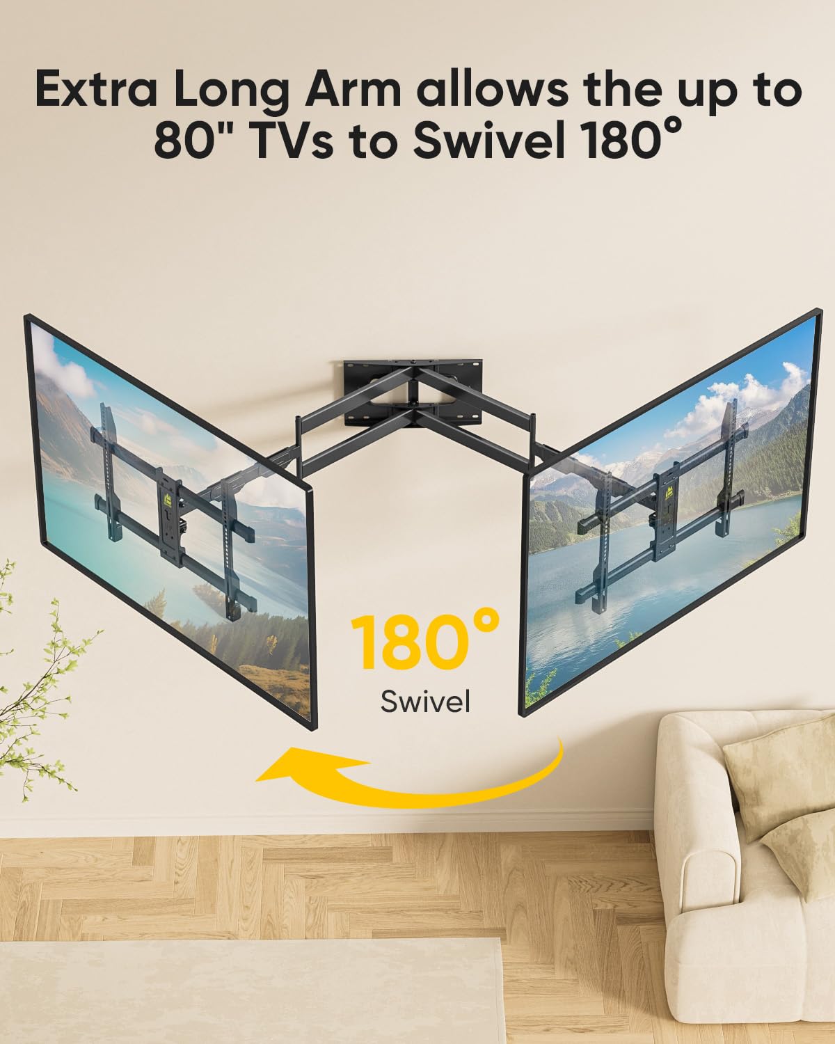 FORGINGMOUNTデュアルロングアームTVウォールマウントEP9456-B Full Motion Wall Mount TV Bracket with 43” Extension & Swivel