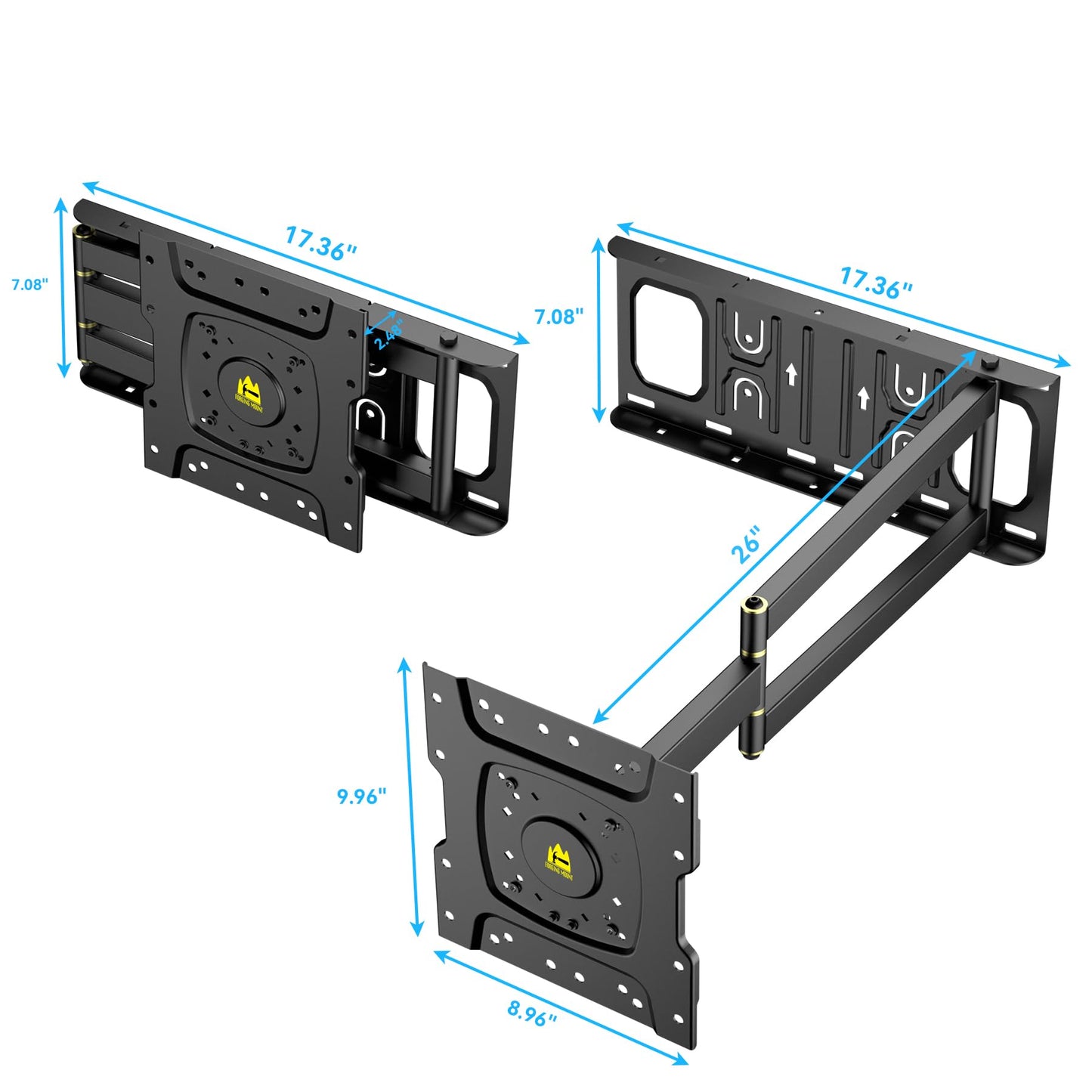 Corner TV Wall Mount with 25.6 inch Long Arm,Fit 13-43”TVs and Monitor, Max VESA 200x200mm, 12"/16” Wood Studs, Holds up to 77lbs
