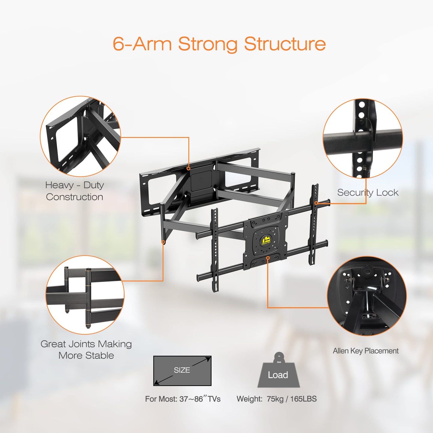 TV Wall Mount Full Motion with 36" Extension Dual Articulating for 42"-90" Flat Curved TVs, Max VESA 600x400mm Holds up to 198lbs HY9399-B