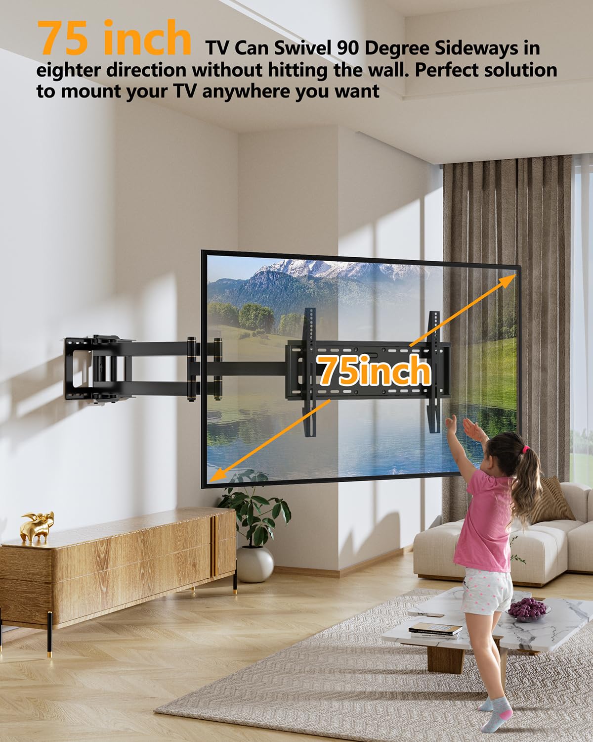 Long Extension TV Mount,Dual Articulating Arm Full Motion with 43'' Long Arm,Fits 42 to 95'' TV, Holds 198 lbs,VESA800x400mm HY9401-B