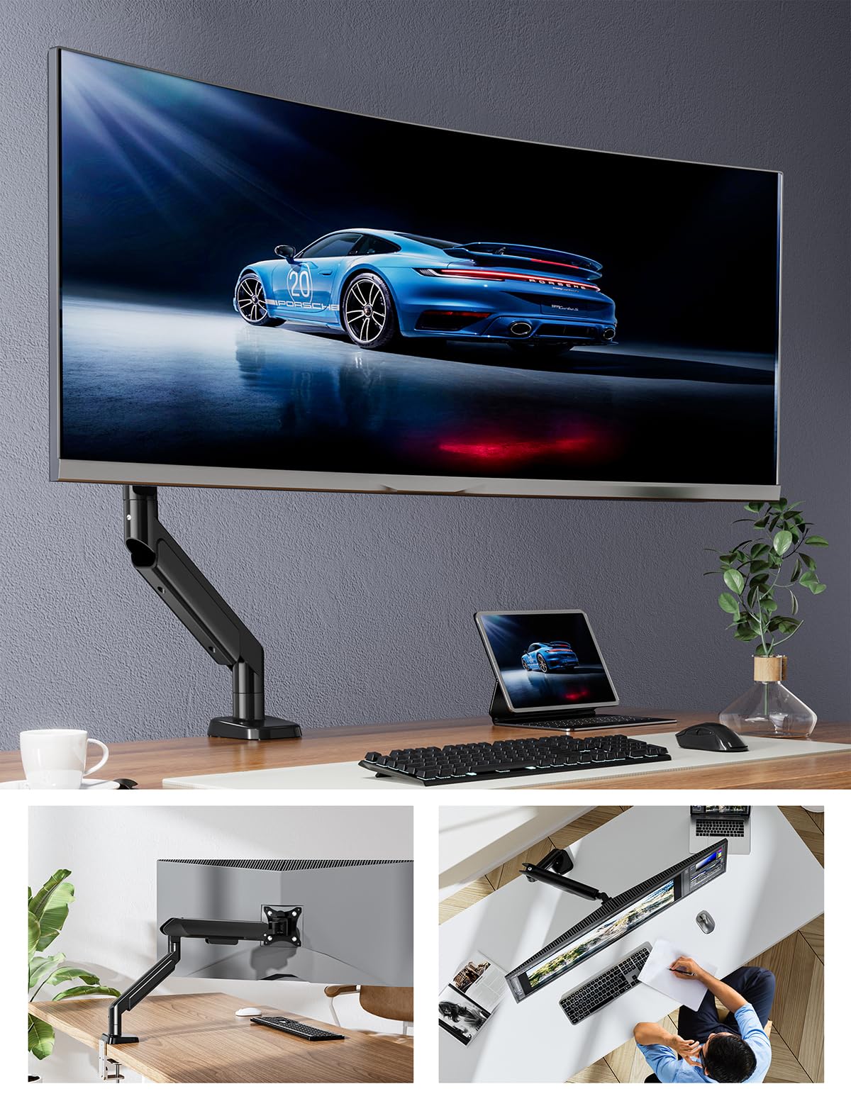 FORGING MOUNT Heavy Duty Single Monitor Arm Stand Fits 17-42" Computer Screen, Adjustable Gas Spring Desk Mount Holds up to 33lbs, Full Motion with Clamp/Grommet Base, VESA Mount 75x75/100x100