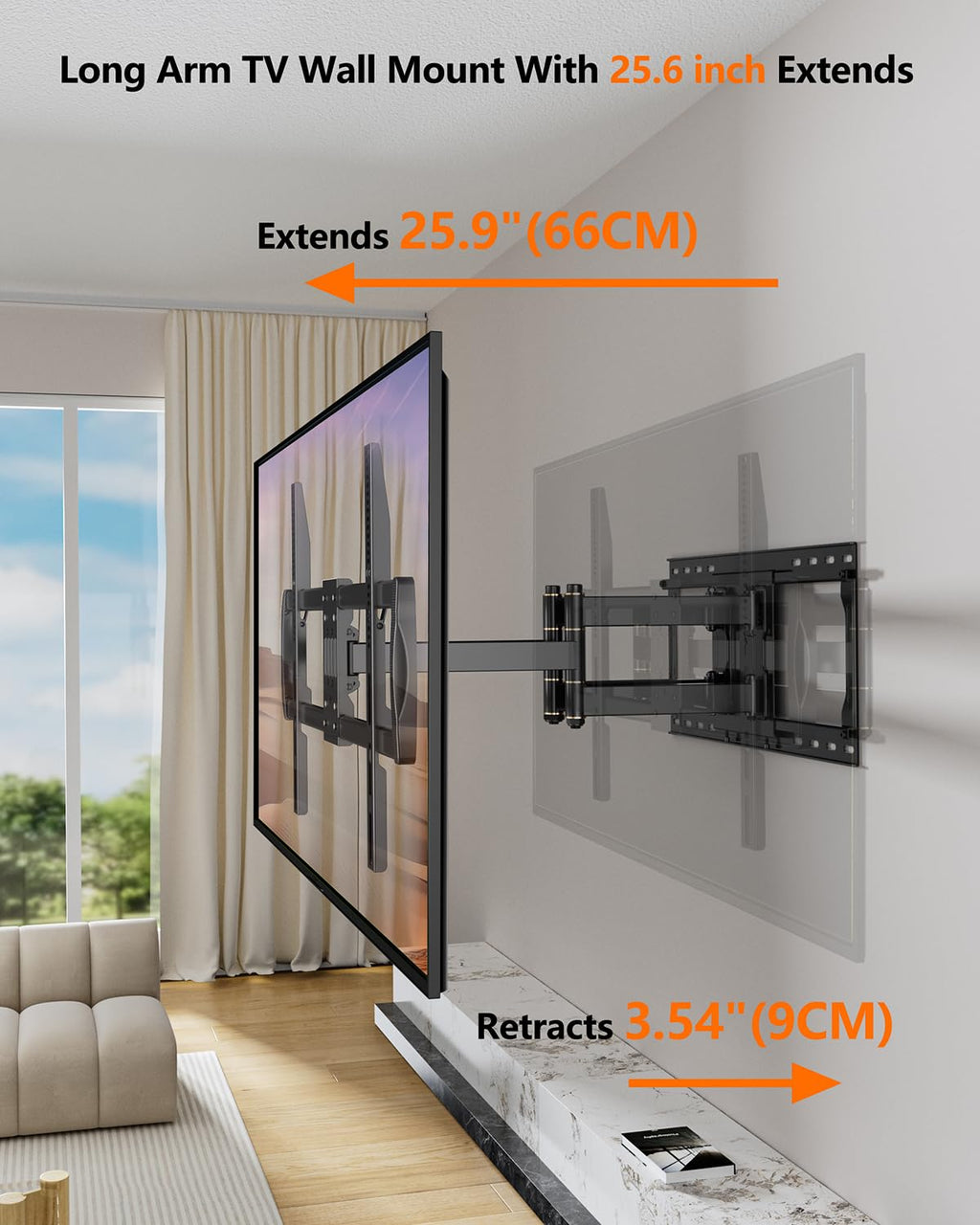 Heavy Duty TV Wall Mount for 42-110" TVs up to 220lbs with 8.2" Sliding Moving for Screen Centering, Full Motion TV Mount Fit 24"-16" Studs with Swivel,Tilt&Level, Max VESA 800x600mm HY9493-B