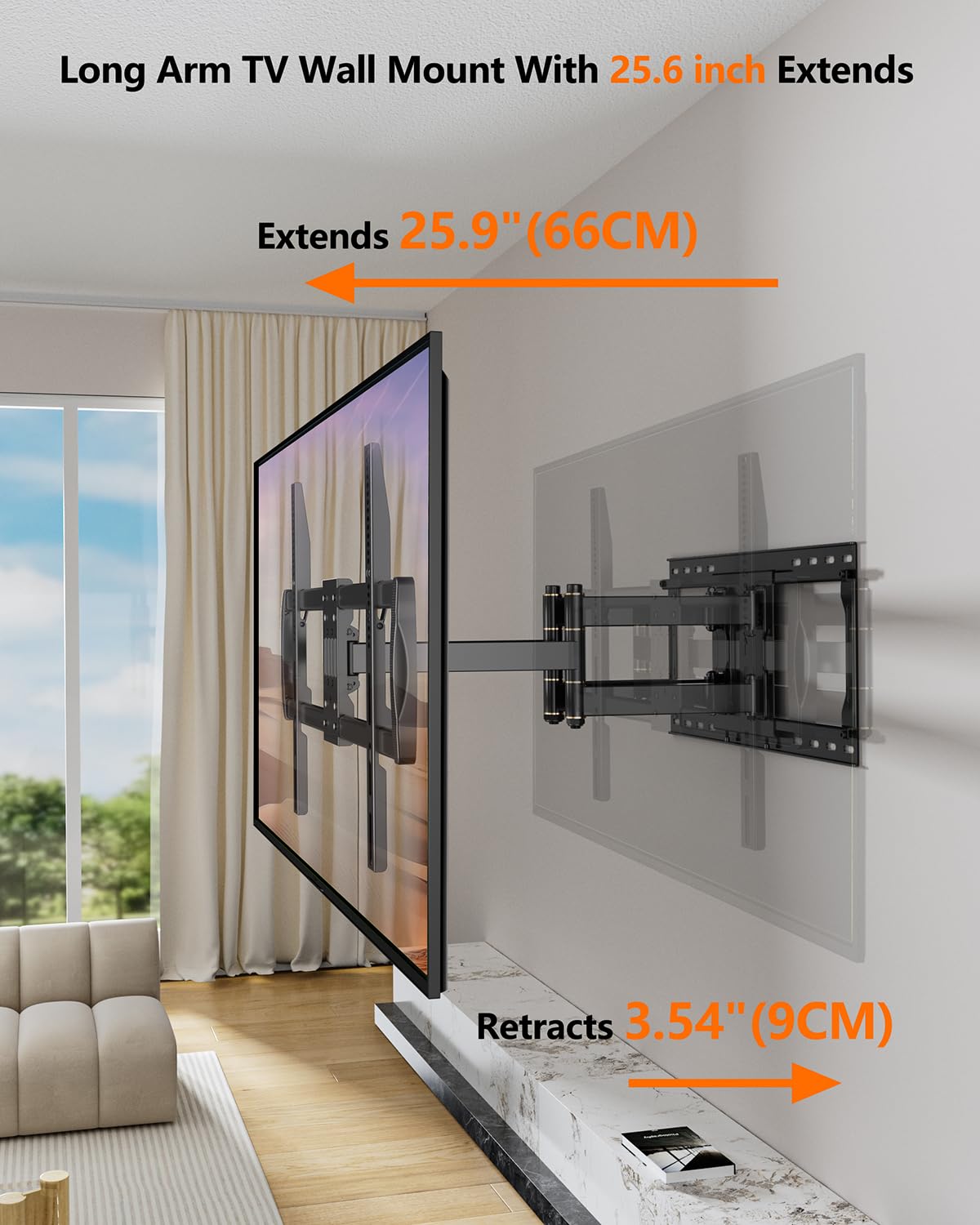 Heavy Duty TV Wall Mount for 42-110" TVs up to 220lbs with 8.2" Sliding Moving for Screen Centering, Full Motion TV Mount Fit 24"-16" Studs with Swivel,Tilt&Level, Max VESA 800x600mm HY9493-B