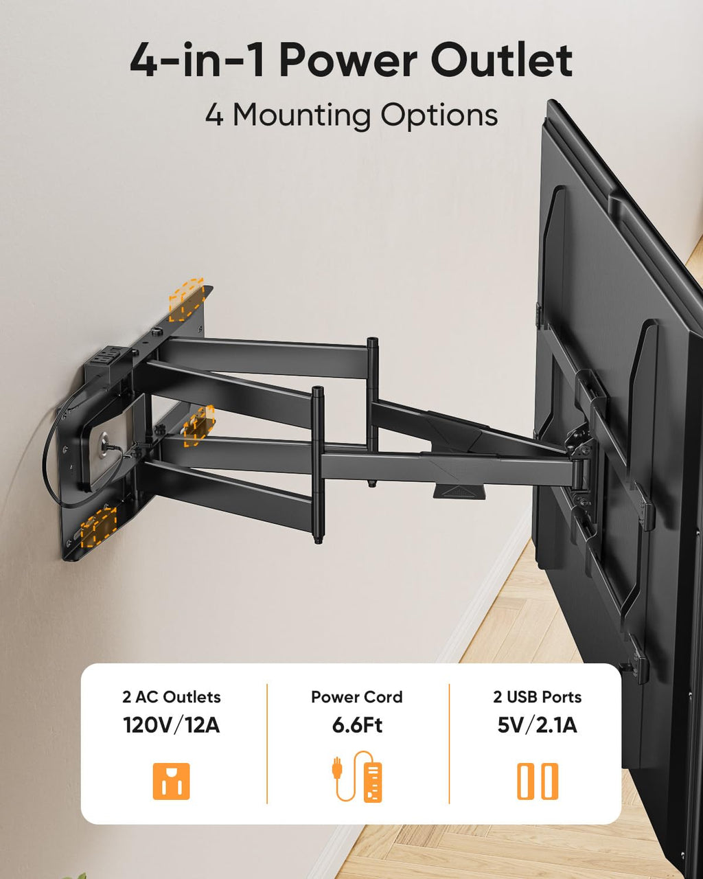Heavy Duty 98 100 inch TV Wall Mount with Power Strip for 50–100 Inch，Hold up to 220 lbs,Max VESA 800x600mm,16”-24” Wood Studs HY9463-B