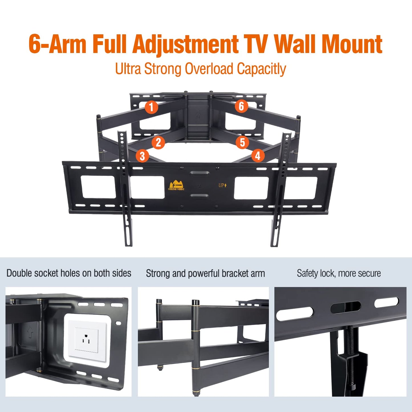 Long Extension TV Mount,Dual Articulating Arm Full Motion with 43'' Long Arm,Fits 42 to 95'' TV, Holds 198 lbs,VESA800x400mm HY9401-B