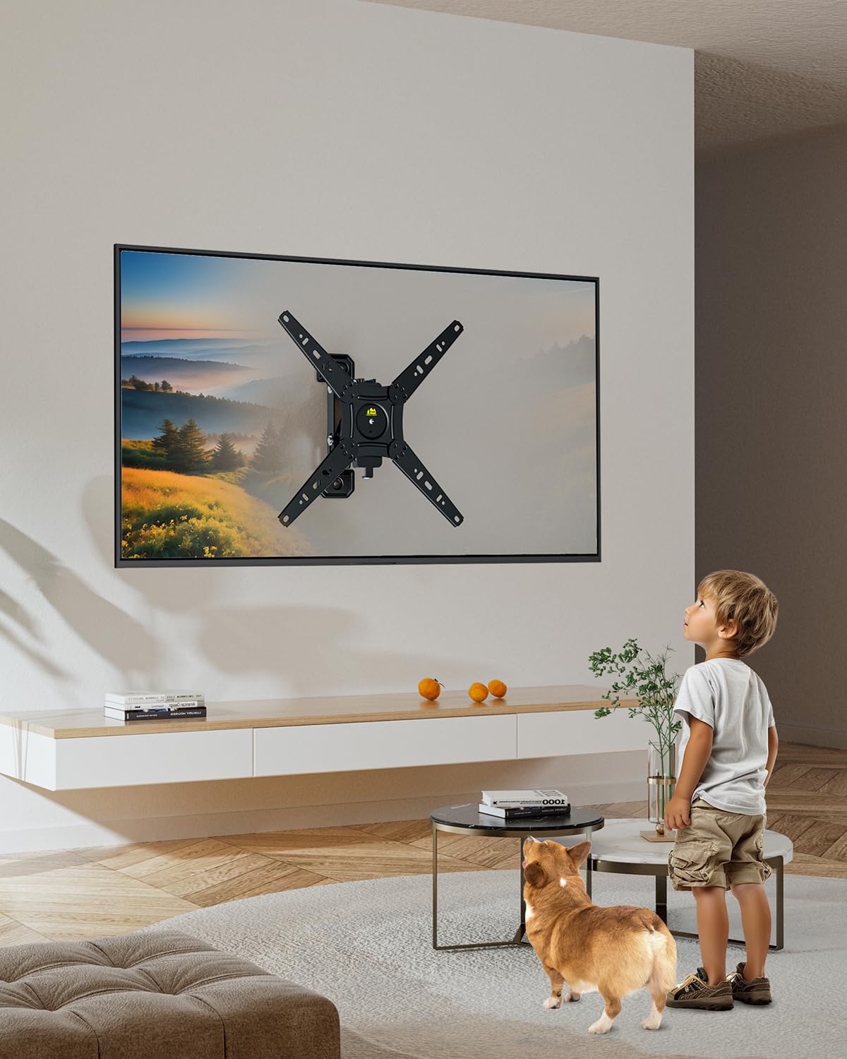 Rotating TV Wall Mount for 13-49 Inch TVs Monitor, Extendable Corner Wall Mount, TV Bracket for Flat & Curved Screens, VESA 75x75mm to 300x300mm, Holds up to 55lbs