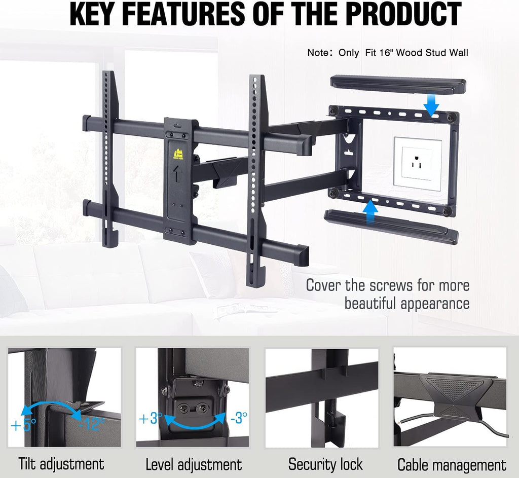TV Wall Mount with 30 inch Long Arm its 37 to 75" Flat/Curve TVs-HY9389-B