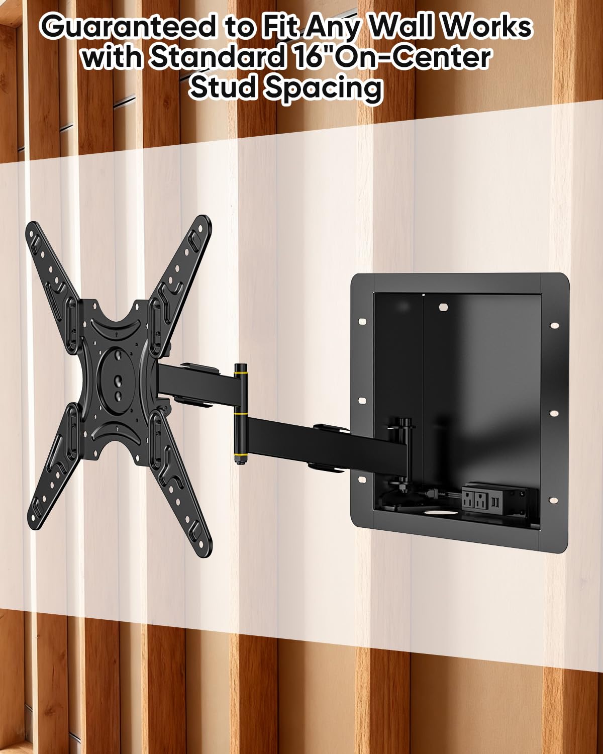 Recessed in-Wall TV Mount,Low Profile TV Wall Mount,20 Inch Extended Arm Fits Screen Sizes 32, 37, 40, 42, 47, 50, 55, 60, 65,inch,Up to 99 lbs