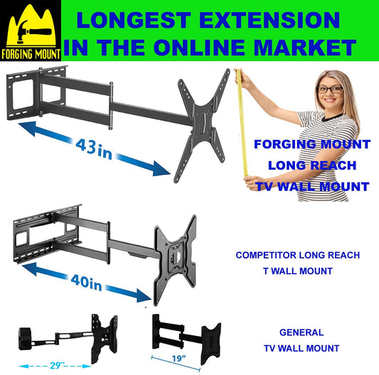 43" Extension Full Motion Corner TV Mount,Fits 17-55 Inch Flat/Curve TVs,VESA 400x400mm,Holds110 lbs