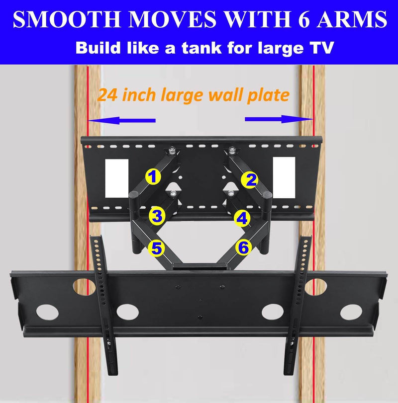 TV Wall Mount Bracket for Big TVs 42-90" TV,Dual Articulating Arm, Hold up to 176lbs Max VESA 800x400mm,Fits 24" 16" Studs Added 8 ft HDMI