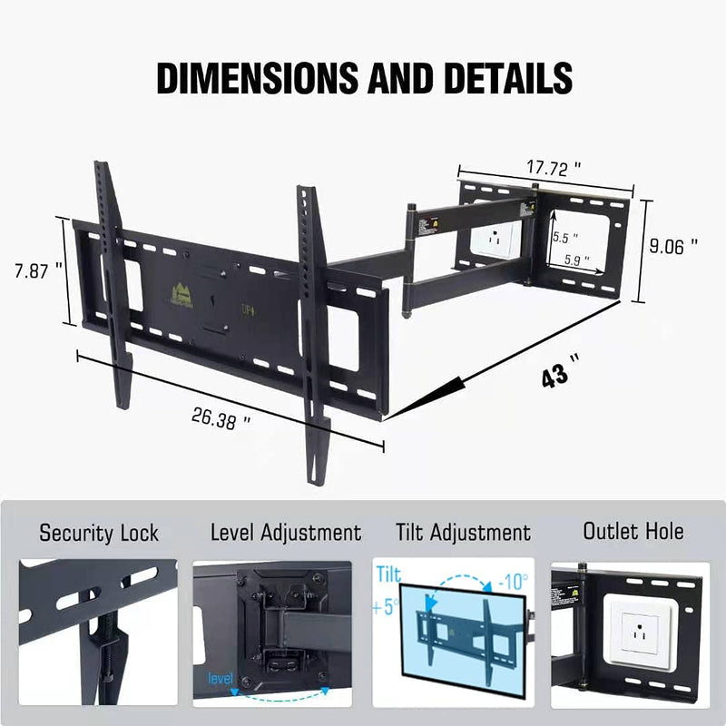 FORGING MOUNT Long Extension TV Mount Full Motion Wall Bracket with 42 inch Long Arm Articulating TV Wall Mount for 37 to 80 Inch Flat/Curve TVs, VESA 600x400mm Compatible, Holds up to 110 lbs-FM9388-B