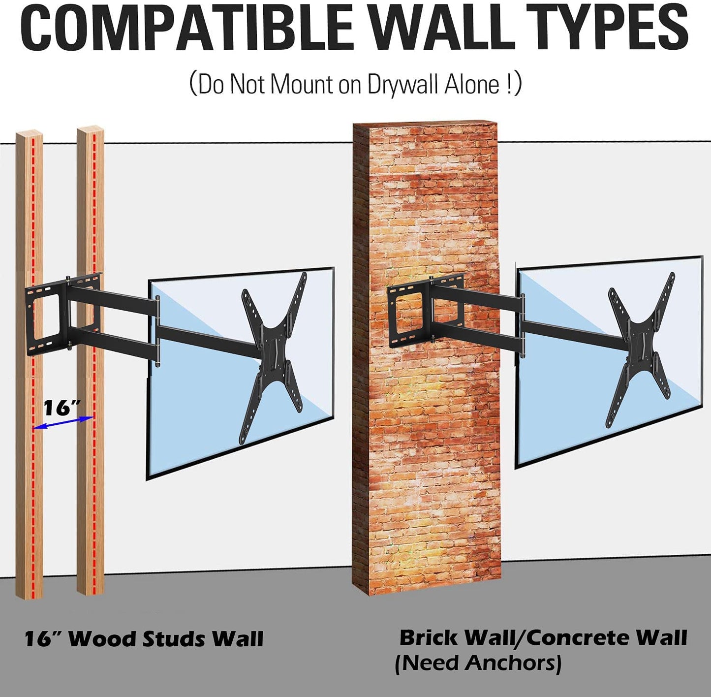 43" Extension Full Motion Corner TV Mount,Fits 17-55 Inch Flat/Curve TVs,VESA 400x400mm,Holds110 lbs
