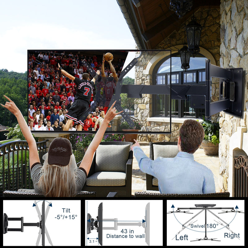 Long Arm TV Wall Mount,Full Motion TV Monitor Arm Mount Bracket with 43" Articulating Arm,Fits 22 to 55 Inch Flat/Curve TVs & Monitors-HY9417-B