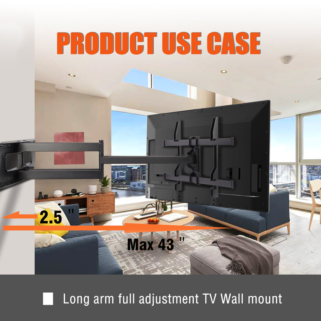 Long Arm TV Wall Mount for Most 42-95inch TVs,Full Motion TV Mount with 43" Extension Arms,Tilt Swivel TV Bracket Fits 16-24" Wood Studs Holds 154lbs,Max VESA800x400MM by FORGING MOUNT-FM9452-B