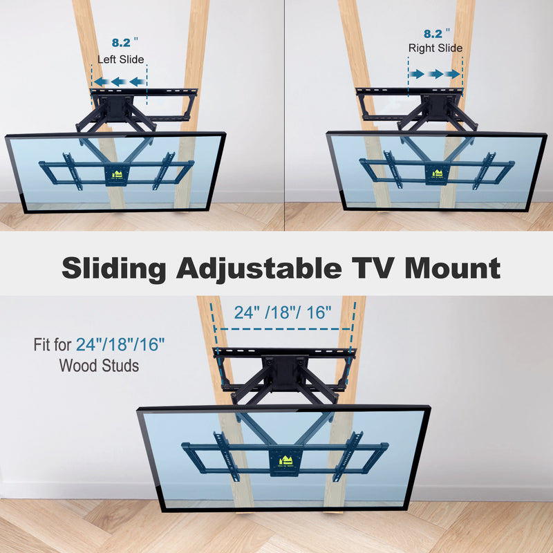 Sliding TV Mount for TV Centering Full Motion TV Wall Mount with 25" Dual Articulating Arm for 37-82" TVs,Fits 16-24" Studs,Loads 132Lbs Max VESA 600x400mm,by FORGING MOUNT-HY9396-B