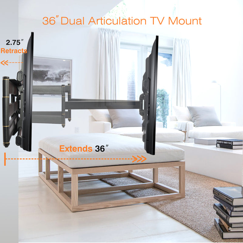 TV Wall Mount Full Motion with 36" Extension Dual Articulating for 42"-90" Flat Curved TVs, Max VESA 600x400mm Holds up to 150lbs HY9399-B