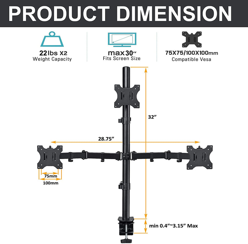 Triple Monitor Stand -Fully Adjustable Monitor Desk Mount Full Motion with C-Clamp and Grommet Base - Fits 3 LCD LED OLED Screens 13-30 Inches, Each Arm Holds up to 22lbs