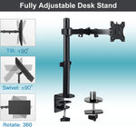 Single Monitor Arm Stand Desk Mount Fully Adjustable Stand fits 13 to 32 inch Screens,Adjustable Height,Tilt, Swivel, Rotation,22 lbs Weight Capacity VESA 75,100