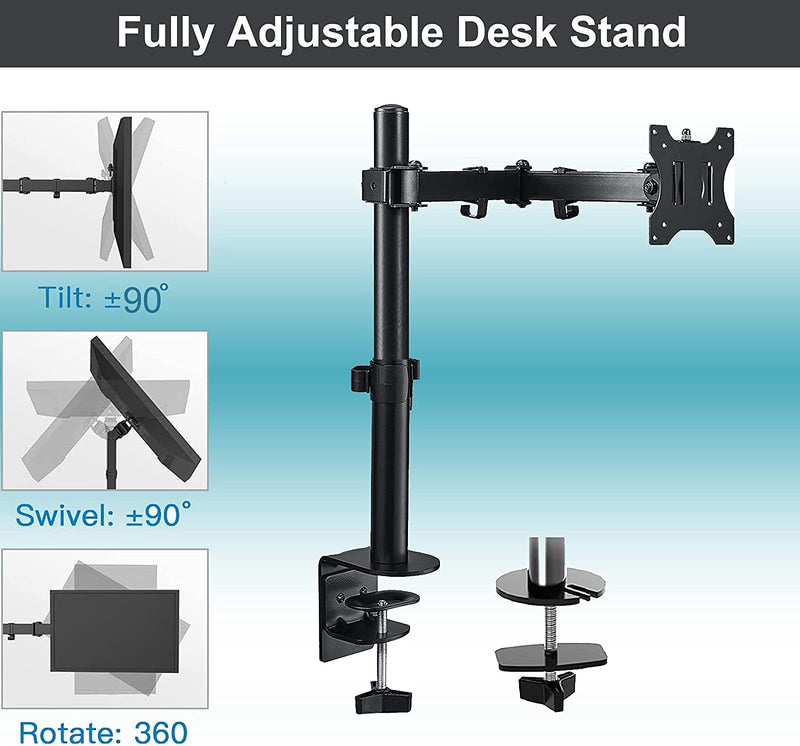 Single Monitor Arm Stand Desk Mount Fully Adjustable Stand fits 13